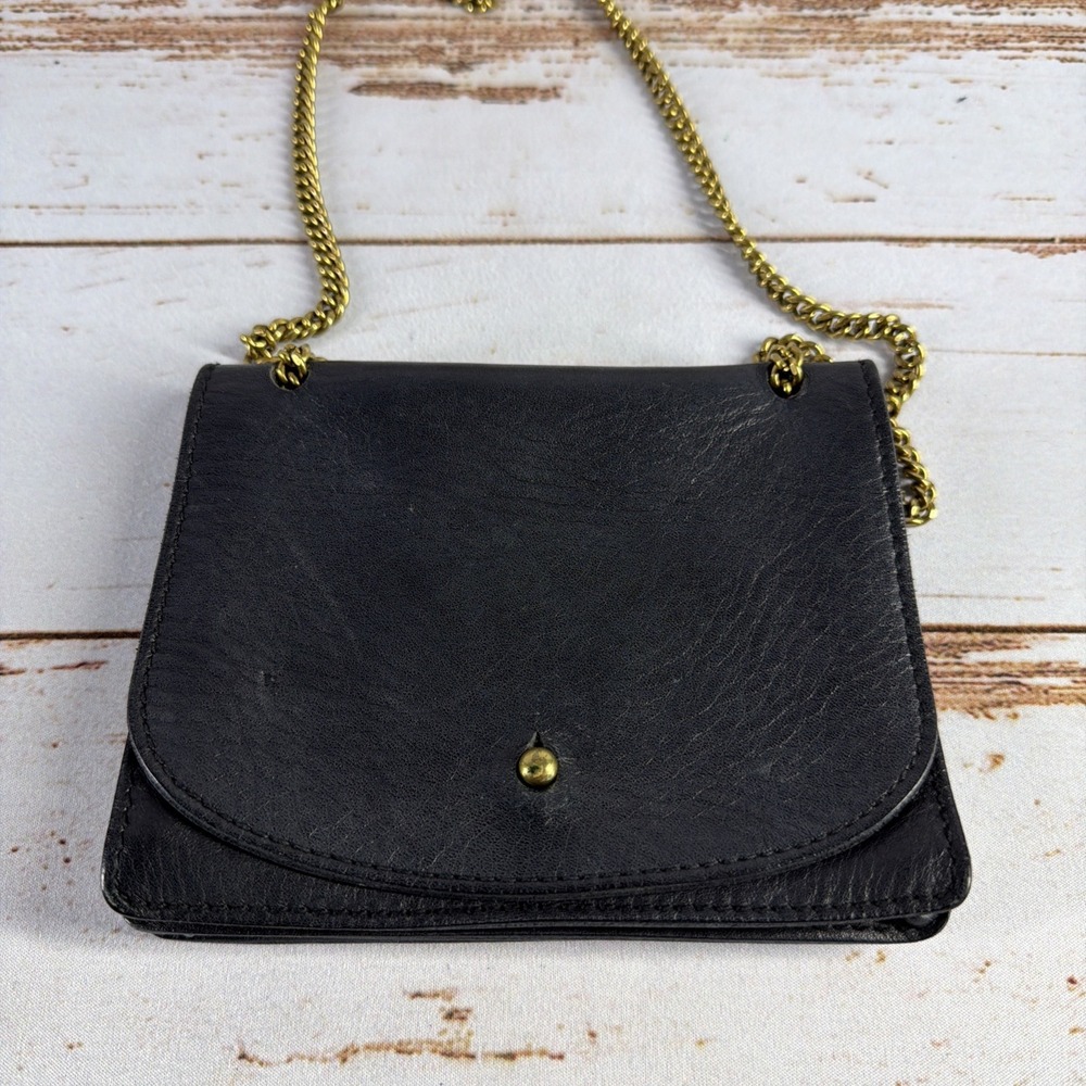 Madewell Black Leather Small Crossbody Bag Flap Chain Strap Used 6"x5"
